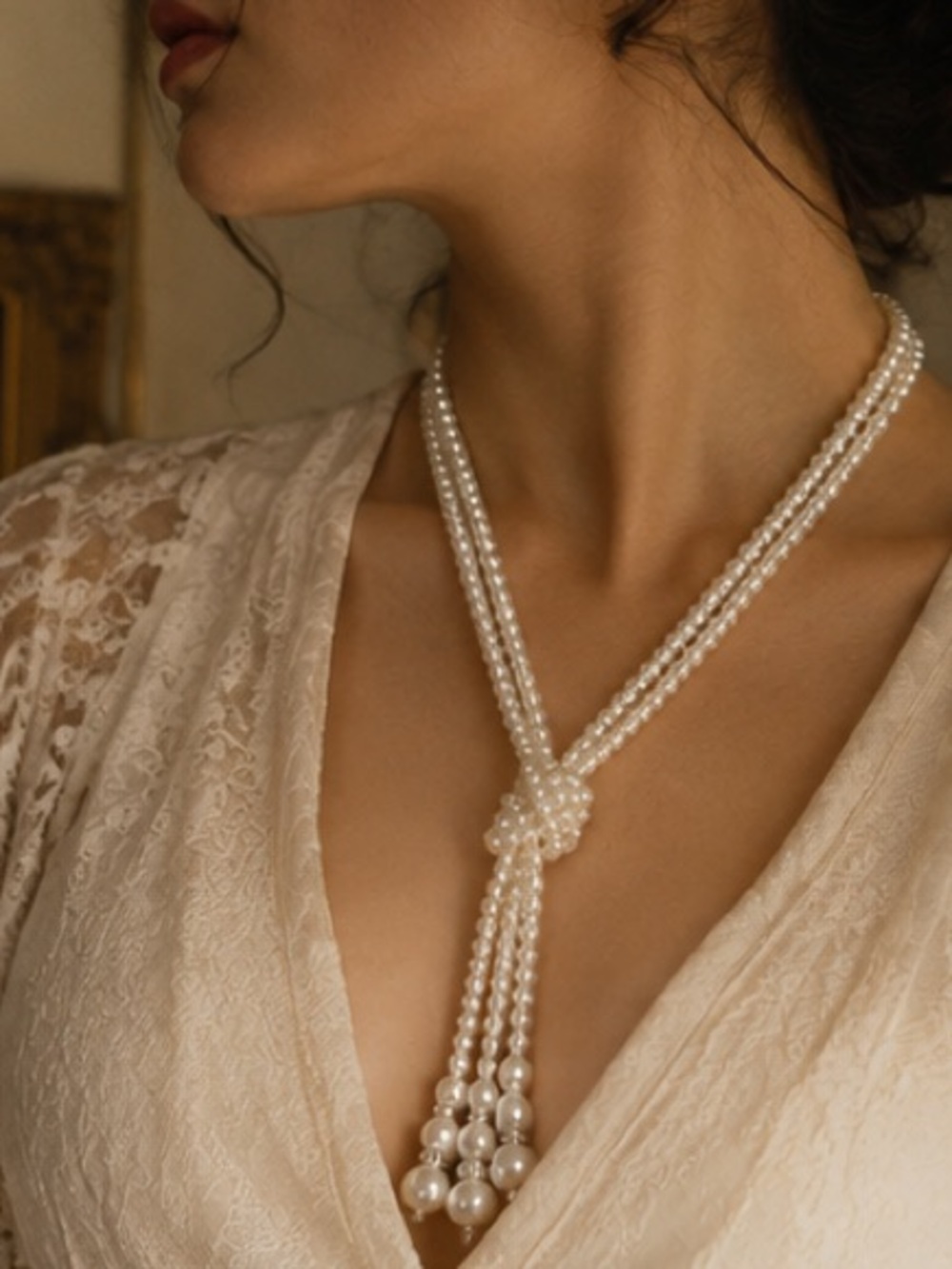 Vintage Pearl Lariat Necklace Multi Strand Long Pearl Tassel Necklace - Picture 2 of 6